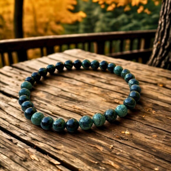 Green Rhyolite Gemstone Beaded Stretchy Bracelet - 6mm Crystal Jewelry - Picture 5 of 10